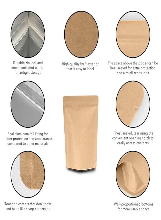 DEERA Kraft Paper Stand Up Pouch with Aluminium Lining - 130x210mm - 250g - Pack of 50 - Image 4